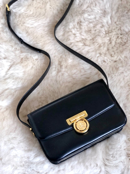 CELINE Medal motif Leather Crossbody Shoulder bag Black Vintage Old Celine 3sn772