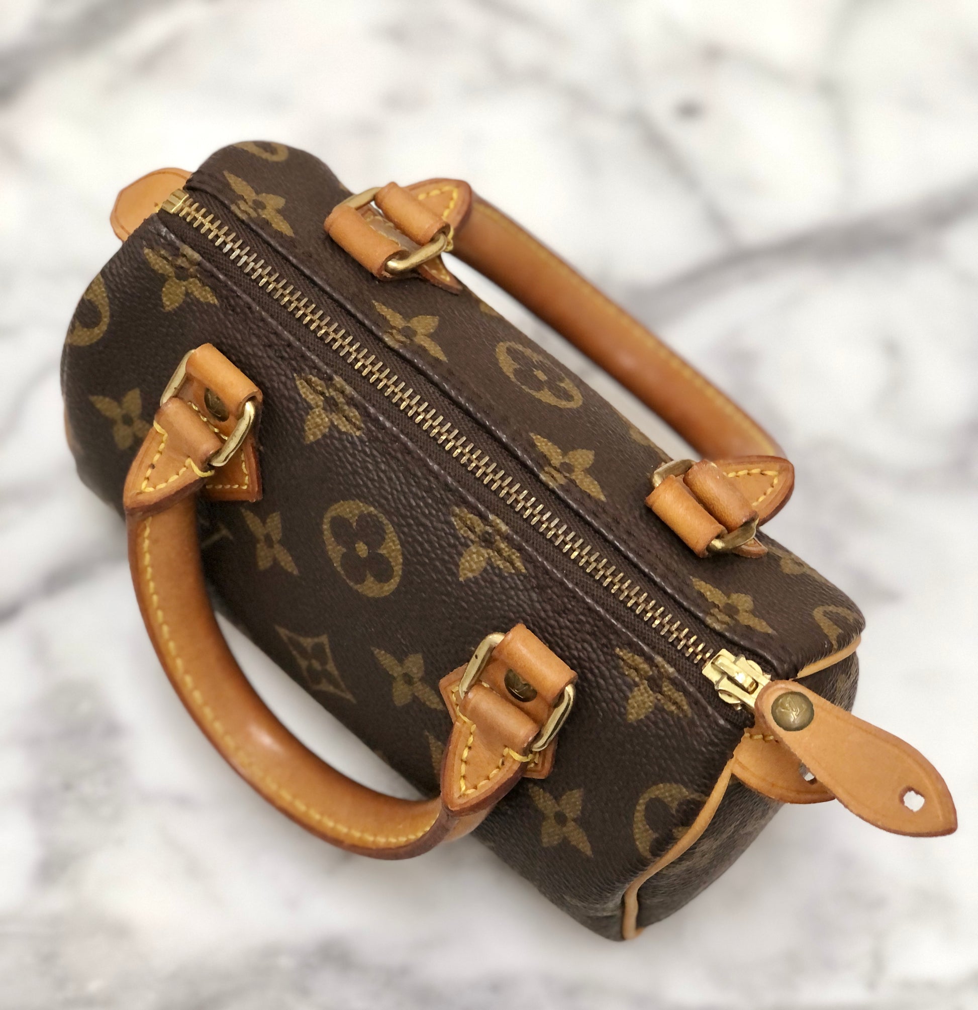 LOUIS VUITTON Monogram Mini Speedy Small Handbag Brown Vintage Old