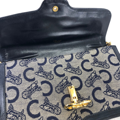 CELINE C Macadam Horse carriage Jacquard Chain Shoulder bag Navy Vintage Old CELINE zhrv7p