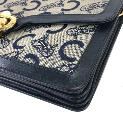 CELINE C Macadam Horse carriage Jacquard Chain Shoulder bag Navy Vintage Old CELINE zhrv7p