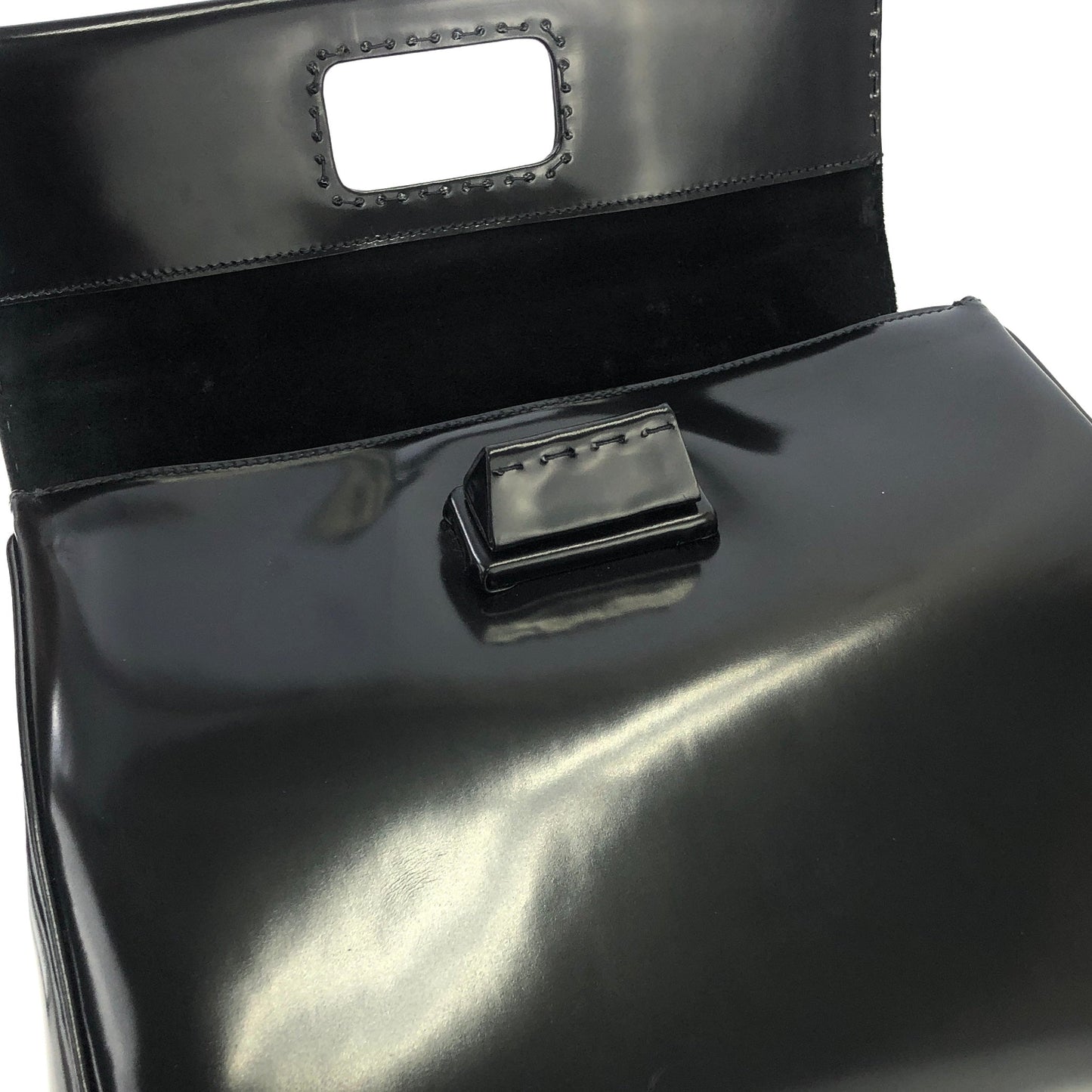 PRADA Turn lock Glass leather Handbag Black Vintage Old ppsrdt