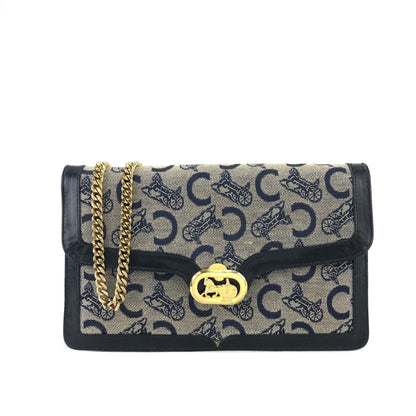 CELINE C Macadam Horse carriage Jacquard Chain Shoulder bag Navy Vintage Old CELINE zhrv7p