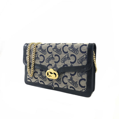 CELINE C Macadam Horse carriage Jacquard Chain Shoulder bag Navy Vintage Old CELINE zhrv7p