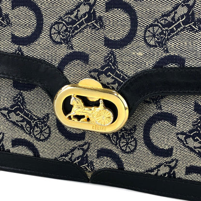 CELINE C Macadam Horse carriage Jacquard Chain Shoulder bag Navy Vintage Old CELINE zhrv7p