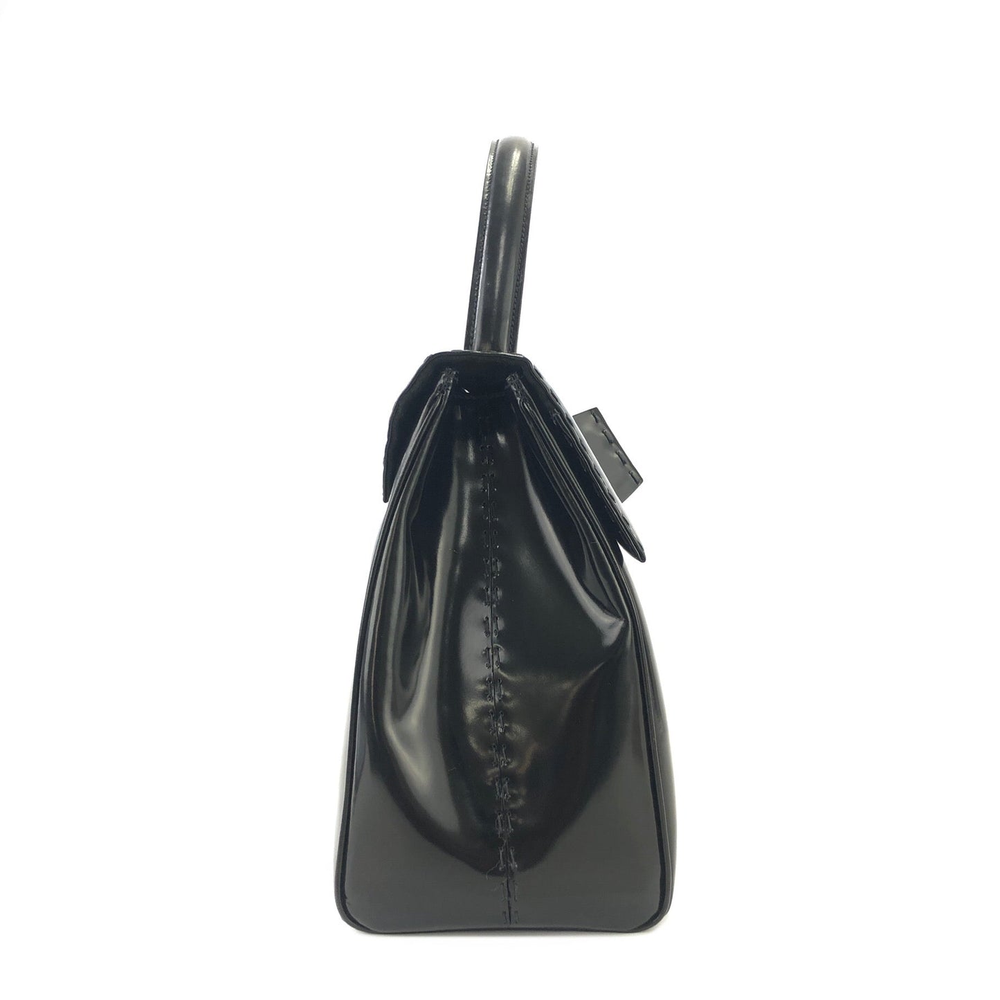PRADA Turn lock Glass leather Handbag Black Vintage Old ppsrdt