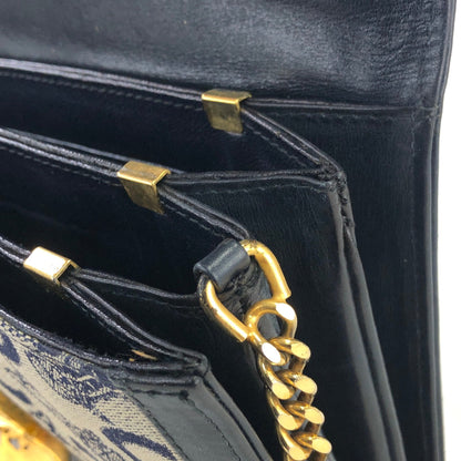 CELINE C Macadam Horse carriage Jacquard Chain Shoulder bag Navy Vintage Old CELINE zhrv7p