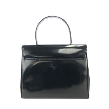 PRADA Turn lock Glass leather Handbag Black Vintage Old ppsrdt