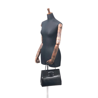 PRADA Turn lock Glass leather Handbag Black Vintage Old ppsrdt