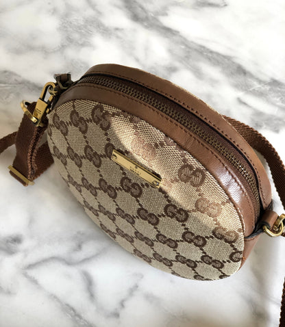 GUCCI Logo Plate GG Canvas Leather Circle Round Mini Bag Pochette Shoulder Bag Beige Brown Vintage Old Gucci fpg7wa