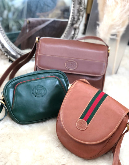 GUCCI GG logo Embossed leather Crossbody Shoulder bag Brown Vintage Old Gucci cgx43n