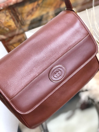 GUCCI GG logo Embossed leather Crossbody Shoulder bag Brown Vintage Old Gucci cgx43n