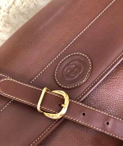 GUCCI GG logo Embossed leather Crossbody Shoulder bag Brown Vintage Old Gucci cgx43n