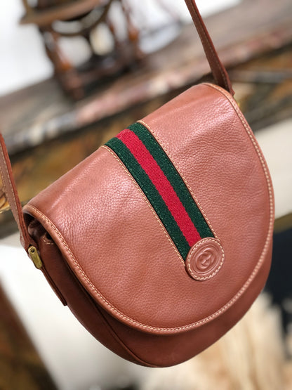 GUCCI Sherry line logo Round Crossbody Shoulder bag Brown Old Gucci vintage a7crwk