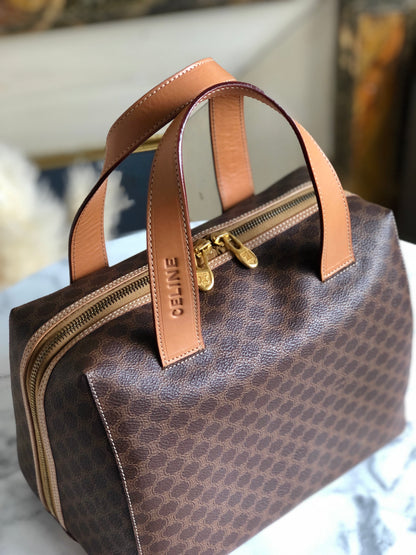 CELINE Macadam Logo Mini Boston bag Handbag Brown Vintage Old CELINE 2vkgdz