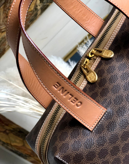 CELINE Macadam Logo Mini Boston bag Handbag Brown Vintage Old CELINE 2vkgdz