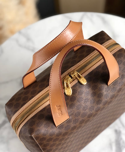 CELINE Macadam Logo Mini Boston bag Handbag Brown Vintage Old CELINE 2vkgdz