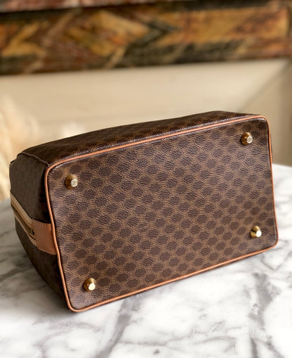 CELINE Macadam Logo Mini Boston bag Handbag Brown Vintage Old CELINE 2vkgdz