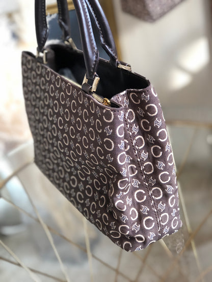 CELINE C Macadam 提花手提包棕色復古舊款 Celine tpdk5w