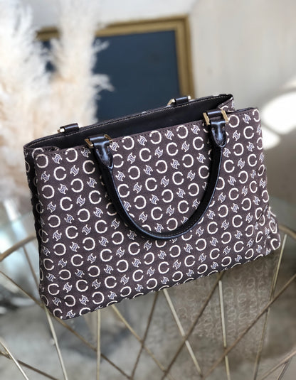 CELINE C Macadam 提花手提包棕色復古舊款 Celine tpdk5w