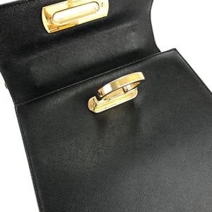 Salvatore Ferragamo Gancini embossed leather Saffiano 2WAY Kelly type shoulder bag black vintage old b6ypdf