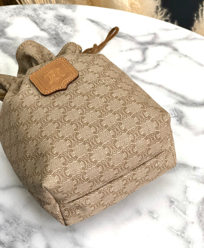 CELINE Macadam 抽繩迷你包 手拿包 米色 復古 舊款 CELINE i8fy24