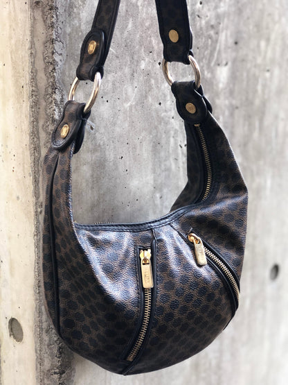 CELINE Macadam  Front zip Shoulder bag Hobobag Black Vintage Old 5hcxy3