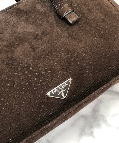 PRADA Triangle logo Metal clasp Tote bag Pig suede Brown Vintage Old x8twc6
