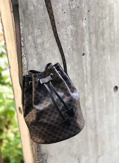 CELINE Macadam Drawstring Shoulderbag Black Vintage Old CELINE 4hshiw