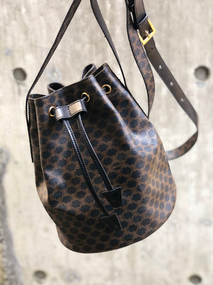 CELINE Macadam Drawstring Shoulderbag Black Vintage Old CELINE 4hshiw