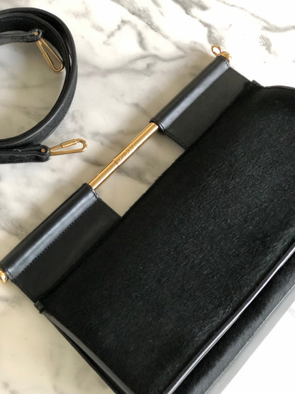 GUCCI Metal bar handle Unborn Calf Handbag Shoulder bag Black Vintage Old Gucci 8ftbm8