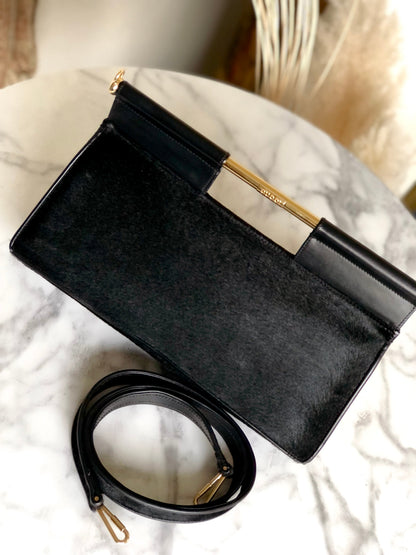 GUCCI Metal bar handle Unborn Calf Handbag Shoulder bag Black Vintage Old Gucci 8ftbm8