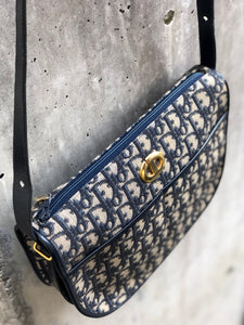 Christian Dior Logo Trotter Oblique Round Jacquard Shoulder bag Navy Vintage Old bpd7zc