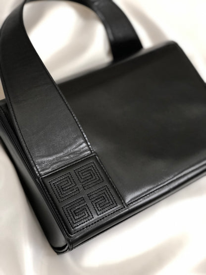 GIVENCHY Logo Flap Handbag Black Vintage Old d3htvy