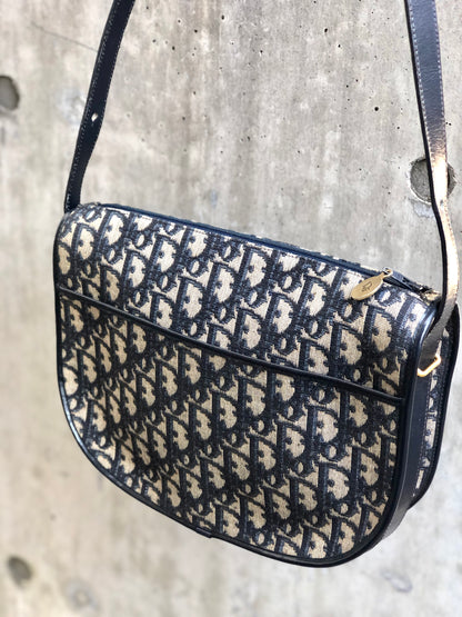 Christian Dior Logo Trotter Oblique Round Jacquard Shoulder bag Navy Vintage Old bpd7zc