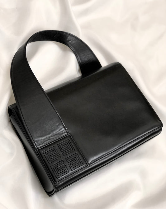 GIVENCHY Logo Flap Handbag Black Vintage Old d3htvy