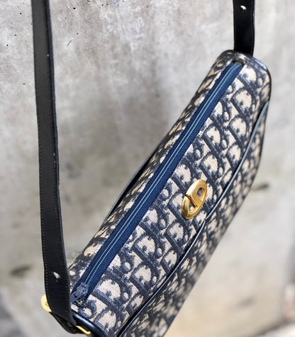 Christian Dior Logo Trotter Oblique Round Jacquard Shoulder bag Navy Vintage Old bpd7zc
