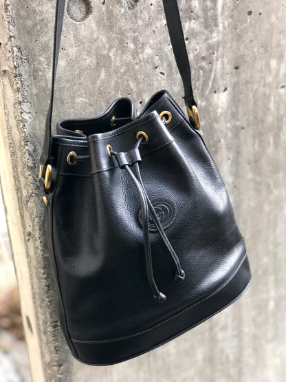 GUCCI GG logo Leather Drawstring Shoulder bag Black Vintage Old Gucci 22ci4h