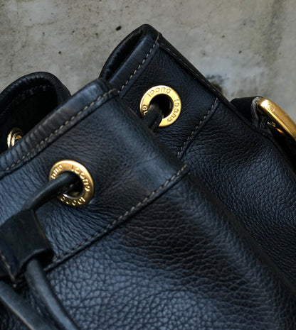 GUCCI GG logo Leather Drawstring Shoulder bag Black Vintage Old Gucci 22ci4h