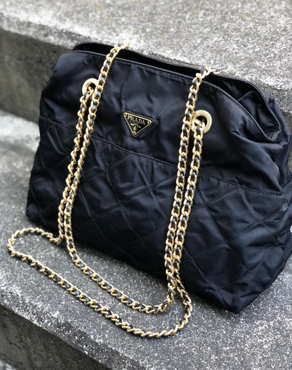 PRADA 鏈條尼龍單肩包 黑色 ibc4c8