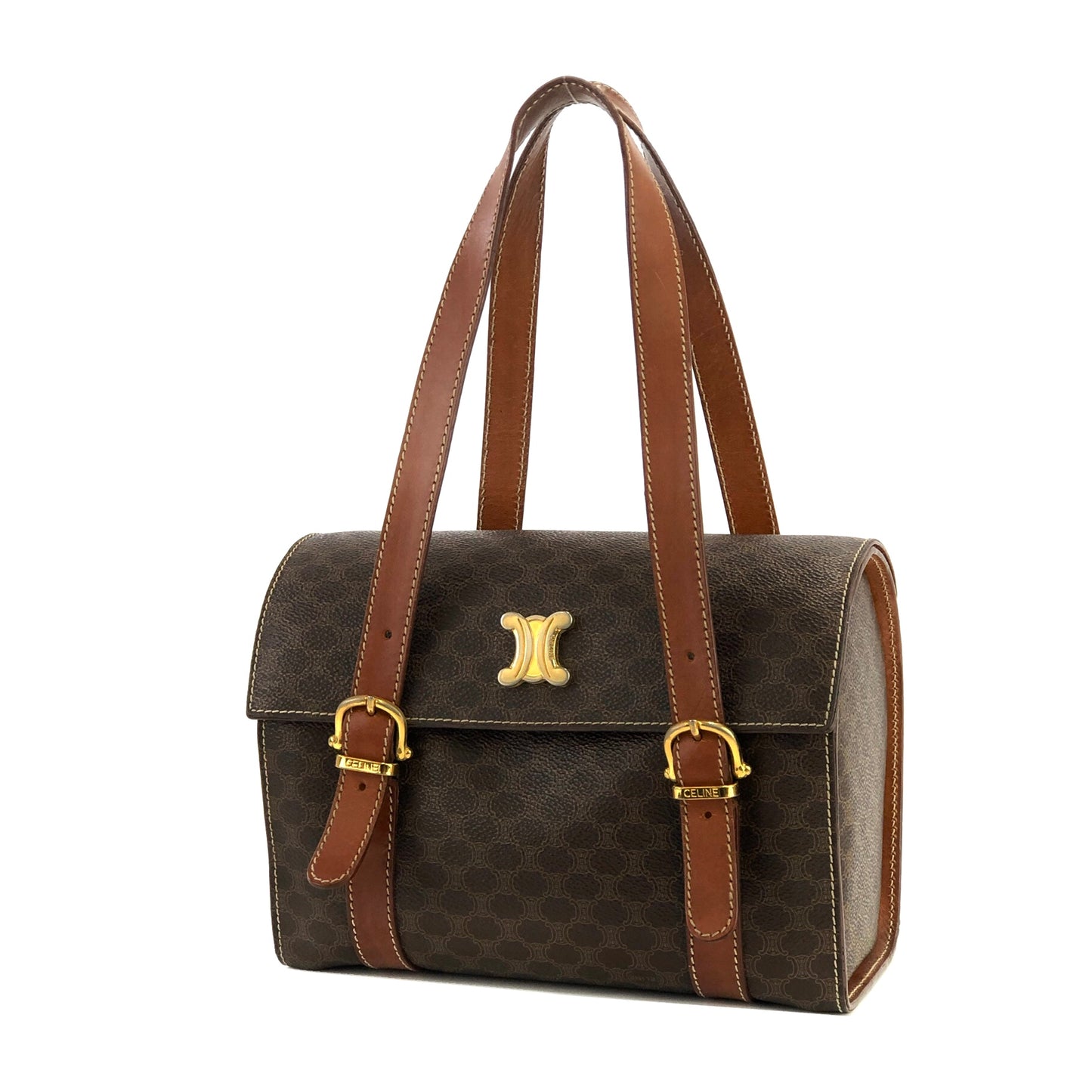 CELINE  Macadam Triomphe Brazon PVC x Leather Box Mini Bag Handbag Brown Old Celine Vintage mrfyri