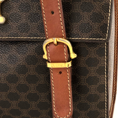 CELINE  Macadam Triomphe Brazon PVC x Leather Box Mini Bag Handbag Brown Old Celine Vintage mrfyri