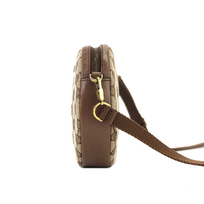 GUCCI Logo Plate GG Canvas Leather Circle Round Mini Bag Pochette Shoulder Bag Beige Brown Vintage Old Gucci fpg7wa