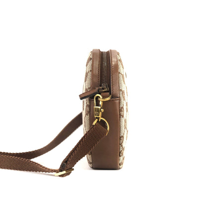 GUCCI Logo Plate GG Canvas Leather Circle Round Mini Bag Pochette Shoulder Bag Beige Brown Vintage Old Gucci fpg7wa