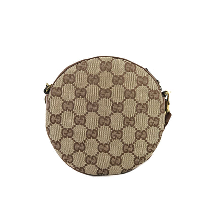 GUCCI Logo Plate GG Canvas Leather Circle Round Mini Bag Pochette Shoulder Bag Beige Brown Vintage Old Gucci fpg7wa