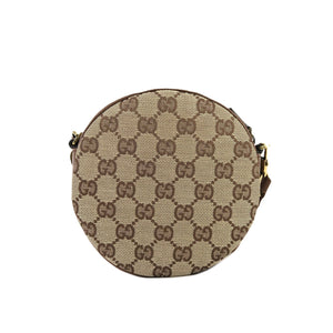 GUCCI Logo Plate GG Canvas Leather Circle Round Mini Bag Pochette Shoulder Bag Beige Brown Vintage Old Gucci fpg7wa
