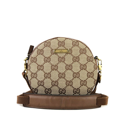 GUCCI Logo Plate GG Canvas Leather Circle Round Mini Bag Pochette Shoulder Bag Beige Brown Vintage Old Gucci fpg7wa