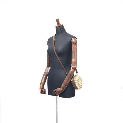 GUCCI Logo Plate GG Canvas Leather Circle Round Mini Bag Pochette Shoulder Bag Beige Brown Vintage Old Gucci fpg7wa