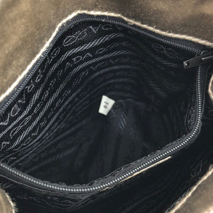 PRADA 標誌緞面迷你手提包袋銀色復古舊款 6aaarg