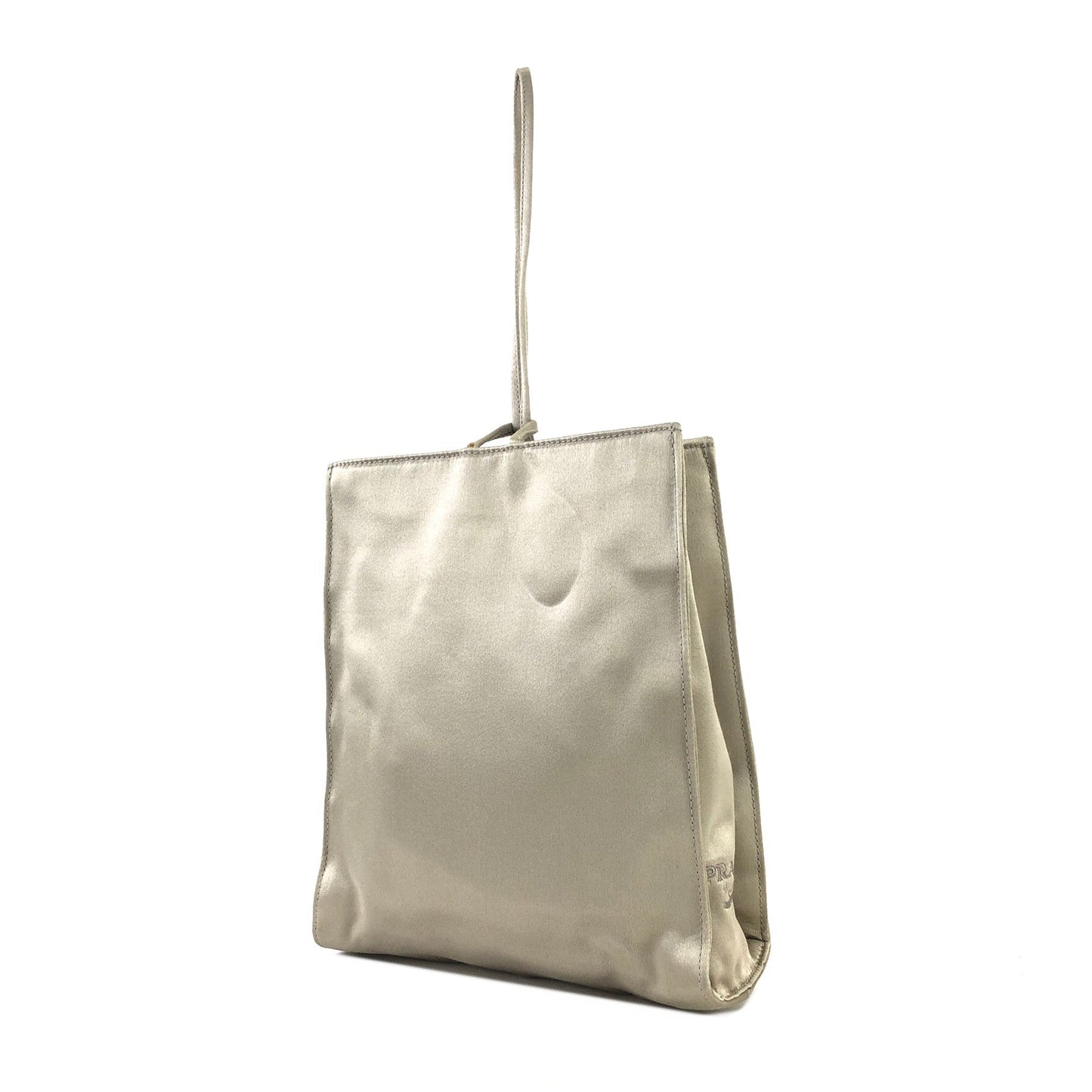 PRADA Logo Satin Mini Handbag Pouch Silver Vintage Old 6aaarg