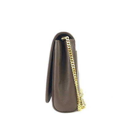 CELINE Blason 斜紋縫線絨面革鏈條斜挎迷你肩包棕色舊款 CELINE Vintage dajnrn